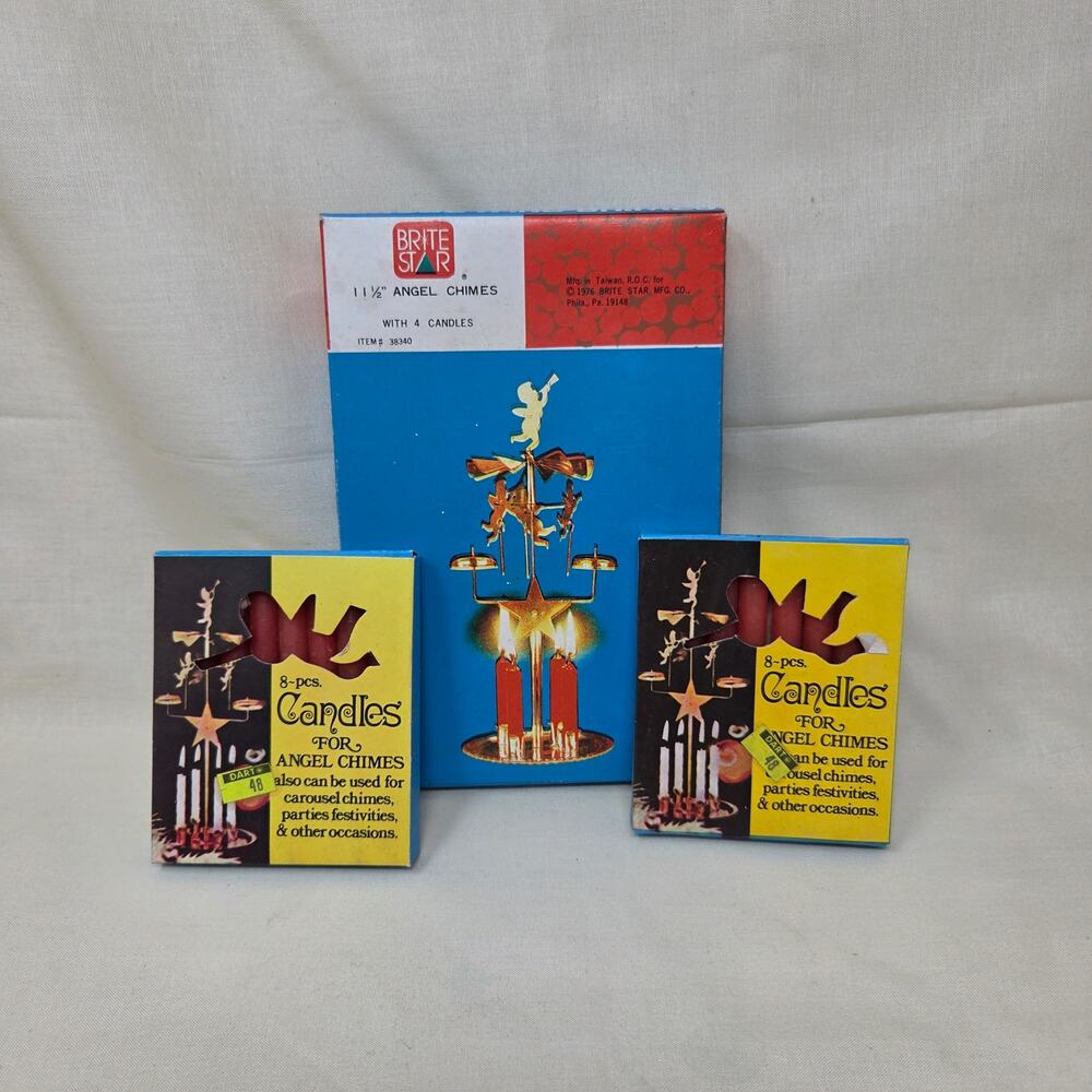 Vintage Brite Star Brass Angel Chimes 11.5" Christmas Candle Carousel NIB 1970s